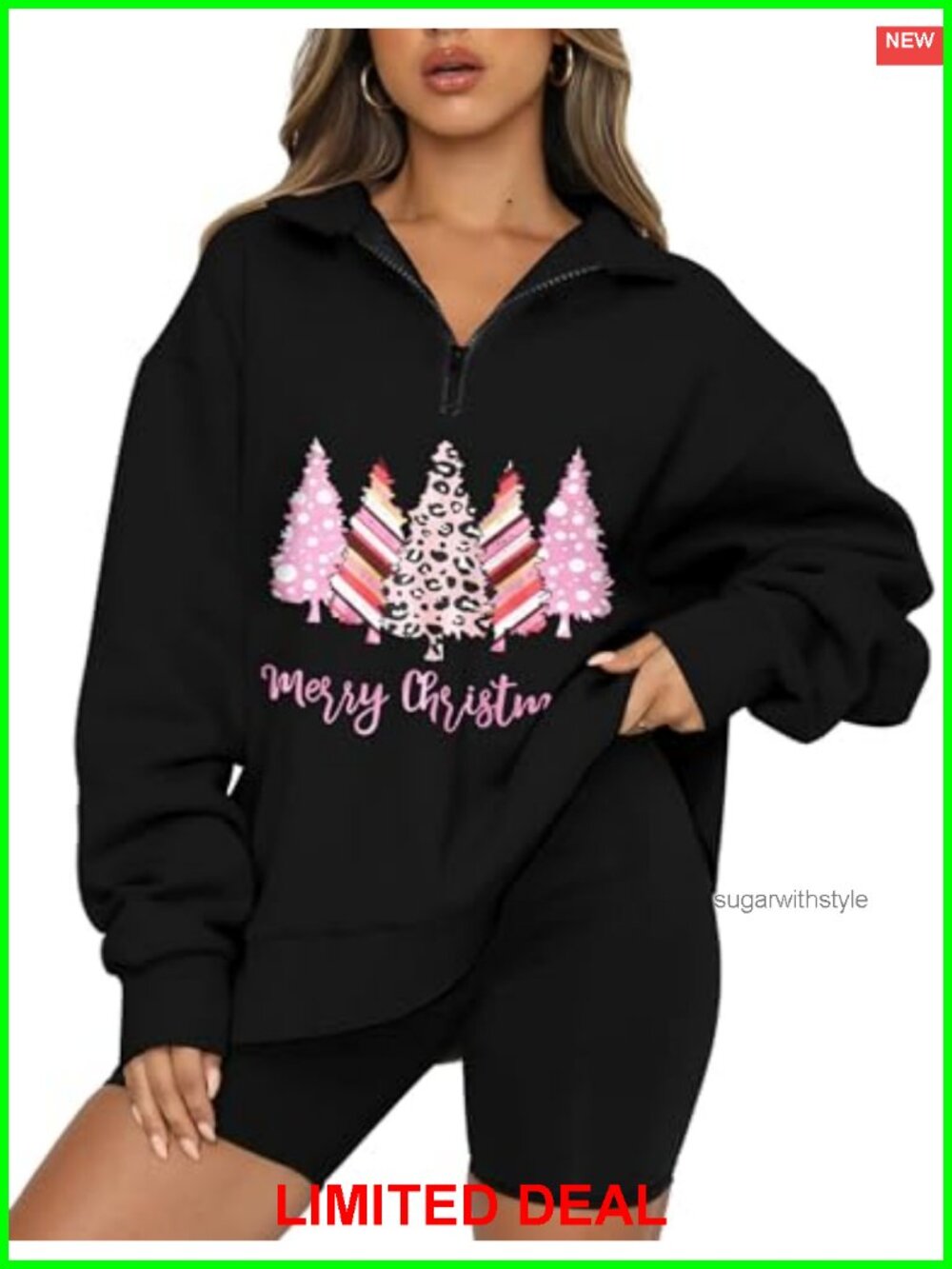 Women's Oversized Half Zip Christmas Sweatshirt Long Sleeve Pullover